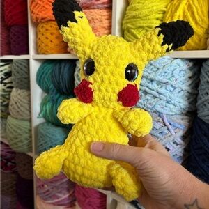Crochet Pikachu yellow and black plushie